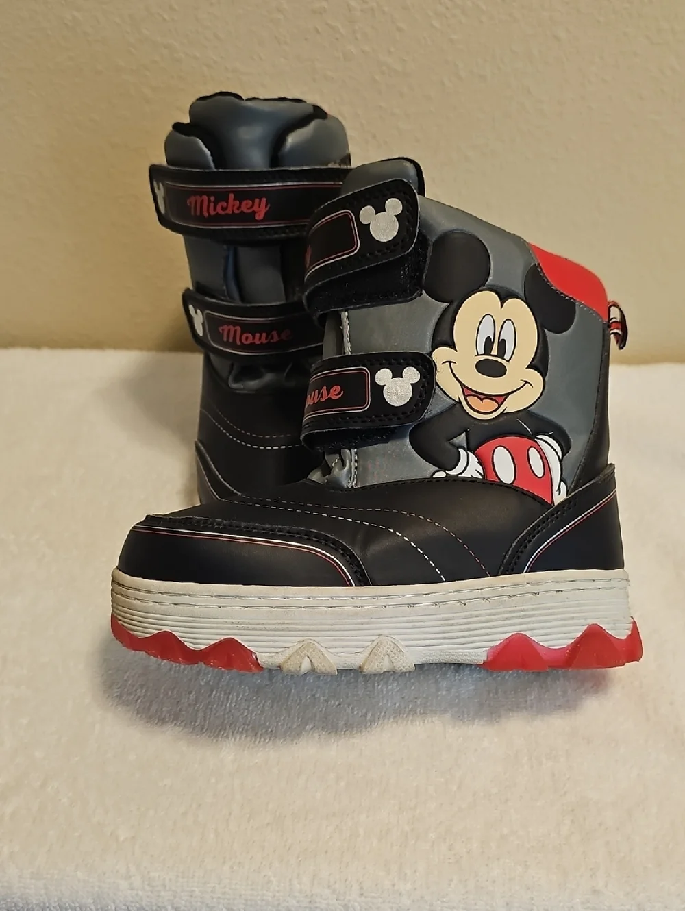 Disney Mickey Kids Black and Red Strap Boots